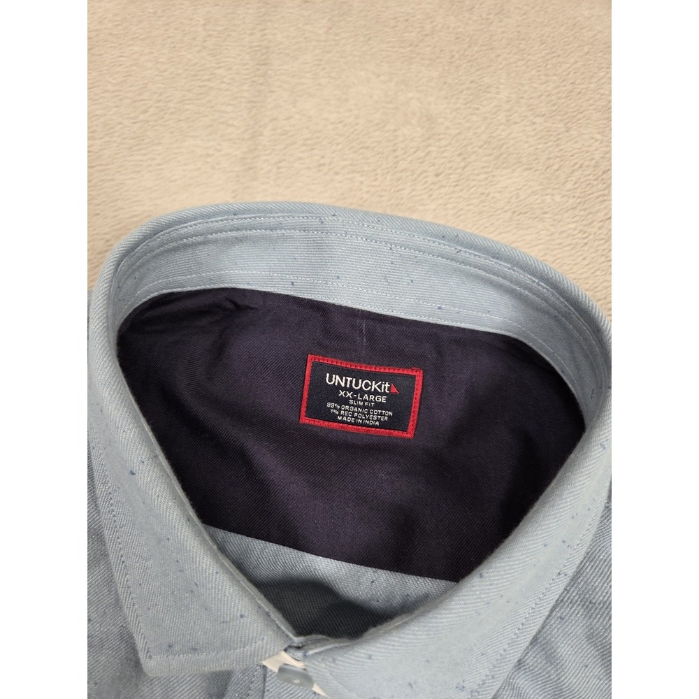 New Untuckit Shirt Mens XXL 2XL Slim Fit Chambray Neps Light Blue - Picture 3 of 9